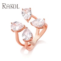 RAKOL RP2239 Bague ouverte personnalisée en laiton plaqué or avec cristaux CZ, coupe marquise classique, pour fiançailles, anniversaire ou soirée