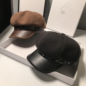 Fayein-casquette en cuir de laine pour femmes, casquette octogonale, Vintage, décontractée, à la mode, pour dames, nouvelle collection hiver - Product Image 2