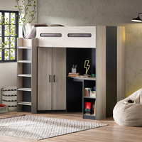 Lit superposé en bois moderne, confortable et durable pour la chambre d'enfant avec armoire et bureau, utilisation hôtelière