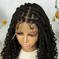 Perruque tressée courte style bohème, tresses carrées, perruque tressée complète en dentelle, cheveux synthétiques bouclés avec baby hair pour femmes noires