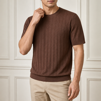 Pull en maille mélangée de laine pour homme, col rond, manches courtes, tricot texturé, lavable en machine, anti-boulochage, style Old Money, usine OEM ODM