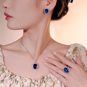 High Quality Eco-friendly Copper Party Jewelry <b>Set</b> 12*16-10*12mm Blue Cubic Zirconia Square Stylish Banquet Shiny Jewelry <b>Set</b> - Product Image 6