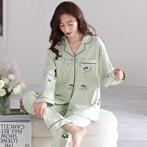 Set piyama motif bunga kustom Premium untuk wanita, setelan piyama motif bunga elastis elegan pinggang rajut untuk musim dingin musim gugur musim semi - Product Image 6