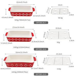 Ensemble de plats à pâtisserie en céramique transfrontalier, rouge et bleu, carrés, résistants au four et au micro-ondes, avec double poignée, style européen DP735C - Product Image 2