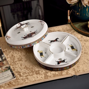 Assiette à fruits secs en céramique pour le Nouvel An européen, boîte de rangement pour bonbons et noix avec couvercle, vente chaude - Product Image 4