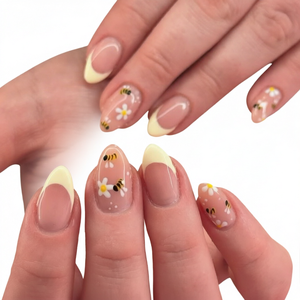 <span class=keywords><strong>Uñas</strong></span> Postizas Francesas con Diseño de Flores y Abejas, Patrones Lindos, Acabado Brillante, Reutilizables, 24 Piezas con Pegamento - Product Image 1