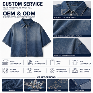 Camisa Casual Bordada con Cierre y Cuello en V de Mezclilla Floral Personalizada MENGTU, Estilo Coreano, Formal, de Manga Corta, Holgada y Transpirable para <span class=keywords><strong>Hombre</strong></span> - Product Image 6