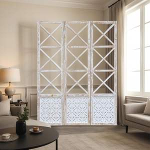 Separador de Ambientes Plegable de 3 Paneles Parisloft, 55.5 x 72.8, Madera Tallada, Biombo de Privacidad Independiente para Dormitorio, Oficina en Casa, Estilo Shabby Chic - Product Image 3
