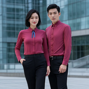 Unisex Long Sleeve Shirt Solid Color <b>Polyester</b> Workwear Wrinkle Resistant Business Formal Wear - Product Image 1