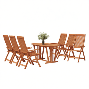 Solid Eucalyptus Wood Garden <b>Dining</b> <b>Set</b> 7 Piece <b>Folding</b> Outdoor Furniture Rustic Style Brown - Product Image 1