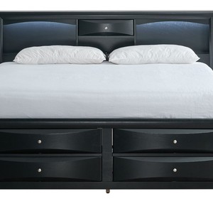 Cama doble negra con almacenamiento, compartimentos en la cabecera y cajones para adultos y personas mayores - Product Image 3