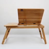 Bureau d'ordinateur portable pliable en bambou avec plateau inclinable réglable en hauteur et tiroir – Plateau de lit moderne et confortable pour le bureau à domicile