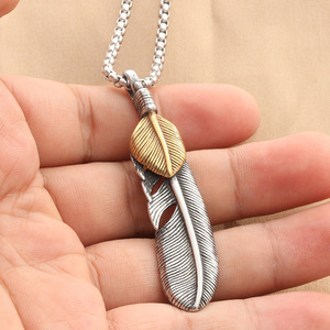 European American Style <b>Titanium</b> Steel Feather Pendant Men's Punk Retro Themed Charm Stainless Steel Gift Jewelry - Product Image 4