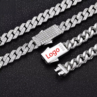 Meilleures ventes : Ensemble collier chaîne maille cubaine en Moissanite VVS1, style Hip Hop Iced Out, avec deux rangs de 8 mm, passe le testeur de diamants