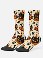 Chaussettes décontractées respirantes à imprimé numérique pour Halloween, unisexe, motifs citrouille effrayante et chat noir, nouveauté pour les fêtes, vente en gros en vrac direct usine