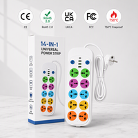 Multiprise universelle 2500W à 10 prises avec 1 port Type-C, 3 ports USB à charge rapide, double interrupteur, fiche UE à 90 degrés pour la maison et le bureau