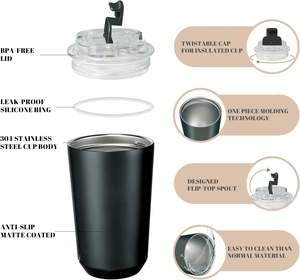 Tasse à café de bureau isolée sous vide en acier inoxydable sans BPA écologique 250ml gobelet étanche avec couvercle pour garder le froid et le chaud - Product Image 6