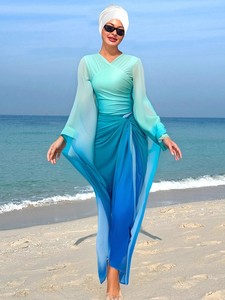 Costume da bagno burkini musulmano modesto da donna a maniche lunghe, colore sfumato, copertura totale, per la spiaggia - Product Image 2