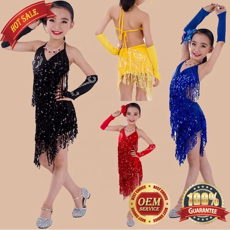 Bestdance children girl latin dance dress Salsa Ballroom Dance Dress Girls Costumes Dress Children's Christmas Party Clothing