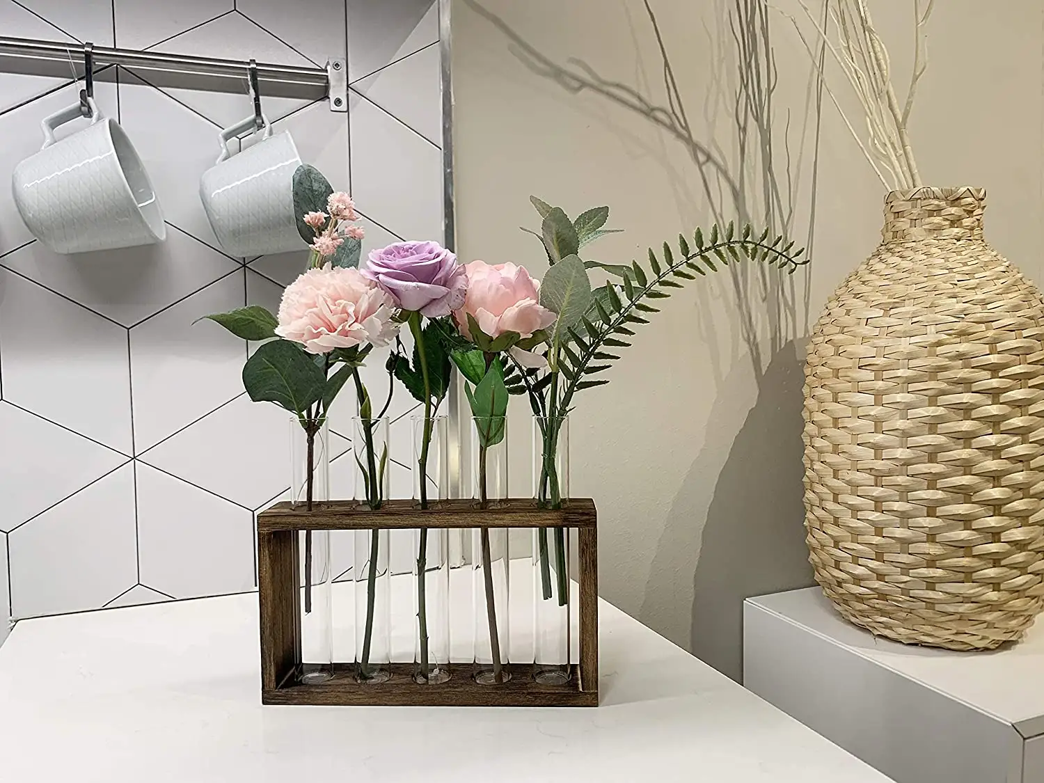 Suporte de parede para plantas terrariumin, tubo de teste de flor buda para tablet suporte de madeira