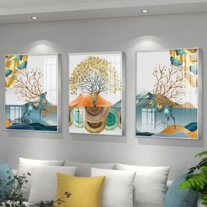 ديكور منزلي حديث فاخر منتج بسيط تجريدي على الطراز الاسكندنافي فن الحائط الزجاجي 3 قطع خلفية أريكة جديدة لوحة فنية - Product Image 5