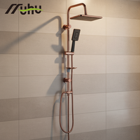 Ensemble de douche pour salle de bain d'hôtel, ensemble de douche à long col avec mitigeur thermostatique haute pression et pomme de douche dorée rose