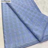 Tissu en dentelle suisse en coton brodé de fleurs nigérianes, vente en gros, bleu, 100% coton
