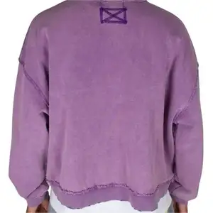 KY Vintage lavé à l'acide en détresse violet Boxy Fit Cabaret col rond Logo personnalisé sweat-shirt à manches longues fabricants personnalisés