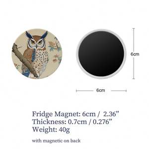 Aimant de réfrigérateur rond en céramique au design hibou, moderne, imprimé UV, personnalisable, vierge pour sublimation, autocollant magnétique puissant - Product Image 3