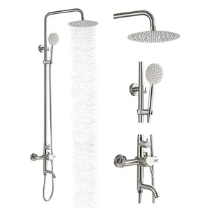 304 paslanmaz çelik fırçalanmış duvara monte yuvarlak tek kolu banyo muslukları yağmur biçimli duş Set