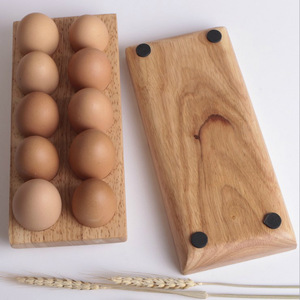 Plateau à œufs en bois de caoutchouc, 12 emplacements, double rangée, rangement de cuisine, préservation de la fraîcheur, design minimaliste - Product Image 3
