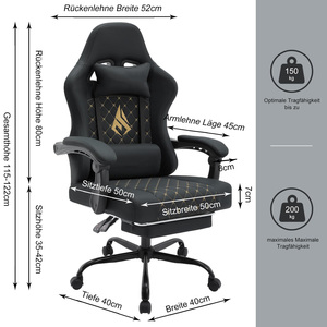 Gran oferta de Alemania, sillas para juegos con altavoces, silla para juegos con reposapiés, silla para jugadores de diseño único de cuero Pu negro - Product Image 2