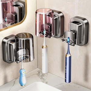 Soporte moderno para cepillos de dientes con ventosa, estante de almacenamiento rectangular montado en la pared sin taladro para baño, fácil de limpiar - Product Image 2