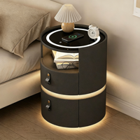 Table de chevet moderne intelligente et écologique en bois avec chargeur sans fil, lumière LED à capteur 3 couleurs, 2 tiroirs pour hôtel, appartement, chambre à coucher