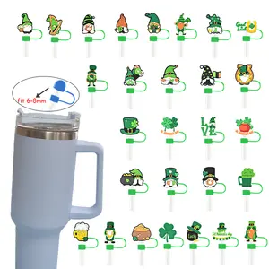 Pvc Wholesale Straw Cover Topper Custom Straw Topper St. Patrick's Day Charms Cocktail Drink Decoration Tumbler