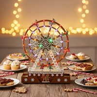 Vente en gros de décorations de Noël en plastique illuminées, personnalisées, à piles, avec boîte à musique en forme de grande roue, OEM/ODM