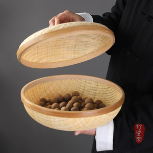 <b>Bamboo</b> Woven Storage Basket With Lid Round Kitchen Food <b>Container</b> Handmade Guizhou Origin - Product Image 1