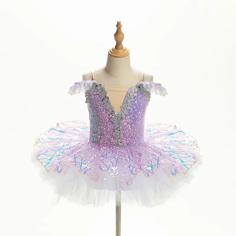 Falda de Ballet para niños y niñas, vestido de Baile de Princesa de hilo de lentejuelas, Pengpeng