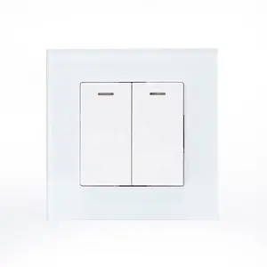 EU Style Tempered Glass Panel 2 Gang 1 Way 2 Way Electrical Wall Double Switch With Light Indicator 220V 250V