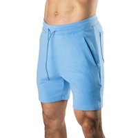 Shorts de survêtement pour homme en mélange de coton bleu ciel, doux, avec cordon de serrage et taille élastique, pour l'été et les loisirs