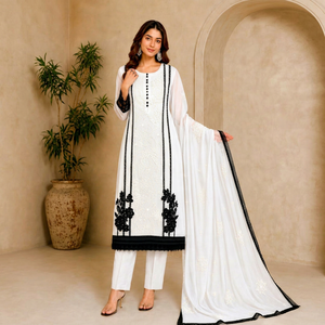 Dhwaja Export - Ensemble semi-couture en organza avec broderies et sequins, style moderne, séchage rapide, tenue traditionnelle pour femme - Product Image 1