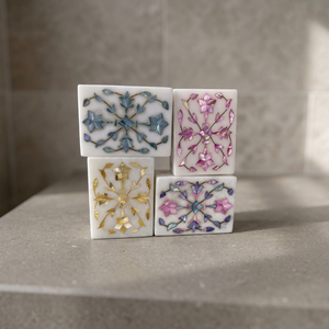 Stonecrafts International Handcrafted Square Modern Marble Inlay Jewelry <b>Box</b> | Floral Semi-Precious Stone <b>Trinket</b> Storage | <b>Box</b> - Product Image 3