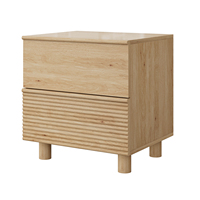 Table de chevet en bois à 2 tiroirs avec lumière chaude et motif ondulé naturel, directement de l'usine, pour chambre à coucher