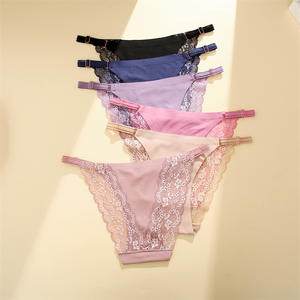 Ropa Interior Sexy <span class=keywords><strong>de</strong></span> Encaje para Mujer, Transpirable, para Uso Diario, Estilo Hipster, Material Delgado <span class=keywords><strong>de</strong></span> Spandex, Tinte Liso, Talle Bajo, Desechable - Product Image 3