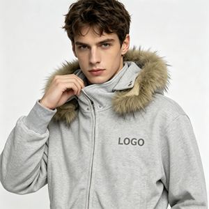 เสื้อฮู้ดดี้ผู้ชายขายดี หนัก 600GSM ผ้าฝ้าย 100% เฟรนช์เทอร์รี่ แต่งขนฟ็อกซ์ ซิปแบบรูดขึ้นลงได้ สั่งทำได้ - Product Image 3