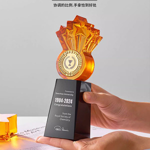 Solid Wood Crystal Glass <b>Trophy</b> Award <b>Plaque</b> Engraved For Conference Decoration Freestanding Curve Shape - Product Image 5