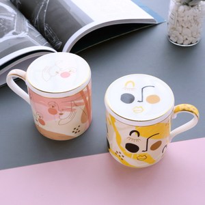 Minimalist Ceramic <b>Tea</b> Cup with Lid and <b>Infuser</b> - Abstract Face Art Coffee <b>Mug</b> - Product Image 3