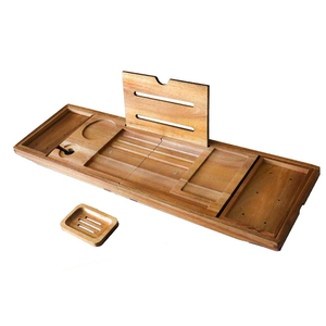 Elegant Acacia <strong>Wood</strong> Bathtub Caddy Extending Sides Double Cup Tablet Holder Wholesale Foldable <strong>Bath</strong> <strong>Tray</strong> for Home Bathroom Use - Product Image 3