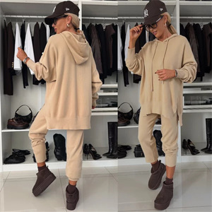 Vêtements pour femmes, nouveau costume automne-<span class=keywords><strong>hiver</strong></span>, couleur unie, sweat-shirt à capuche ample, <span class=keywords><strong>ensemble</strong></span> deux pièces - Product Image 4