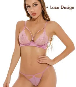 Lingerie Sexy Bra Women's Underwear Set Lace Bandage Lingerie Set Sexy Push  Up 3 Piece Set Erotic Lingerie